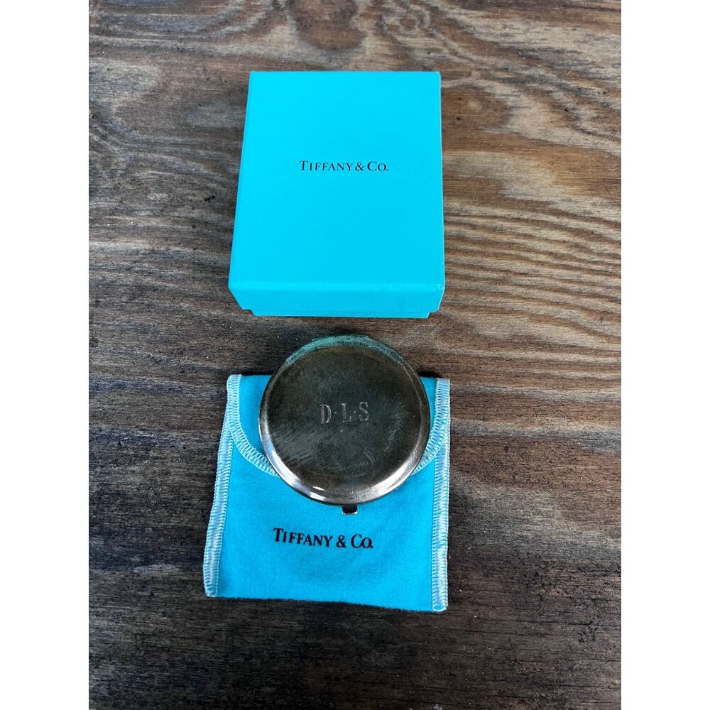 Tiffany & Co Sterling Silver Powder Compact Mirror Monogrammed  w/ Box & Pouch